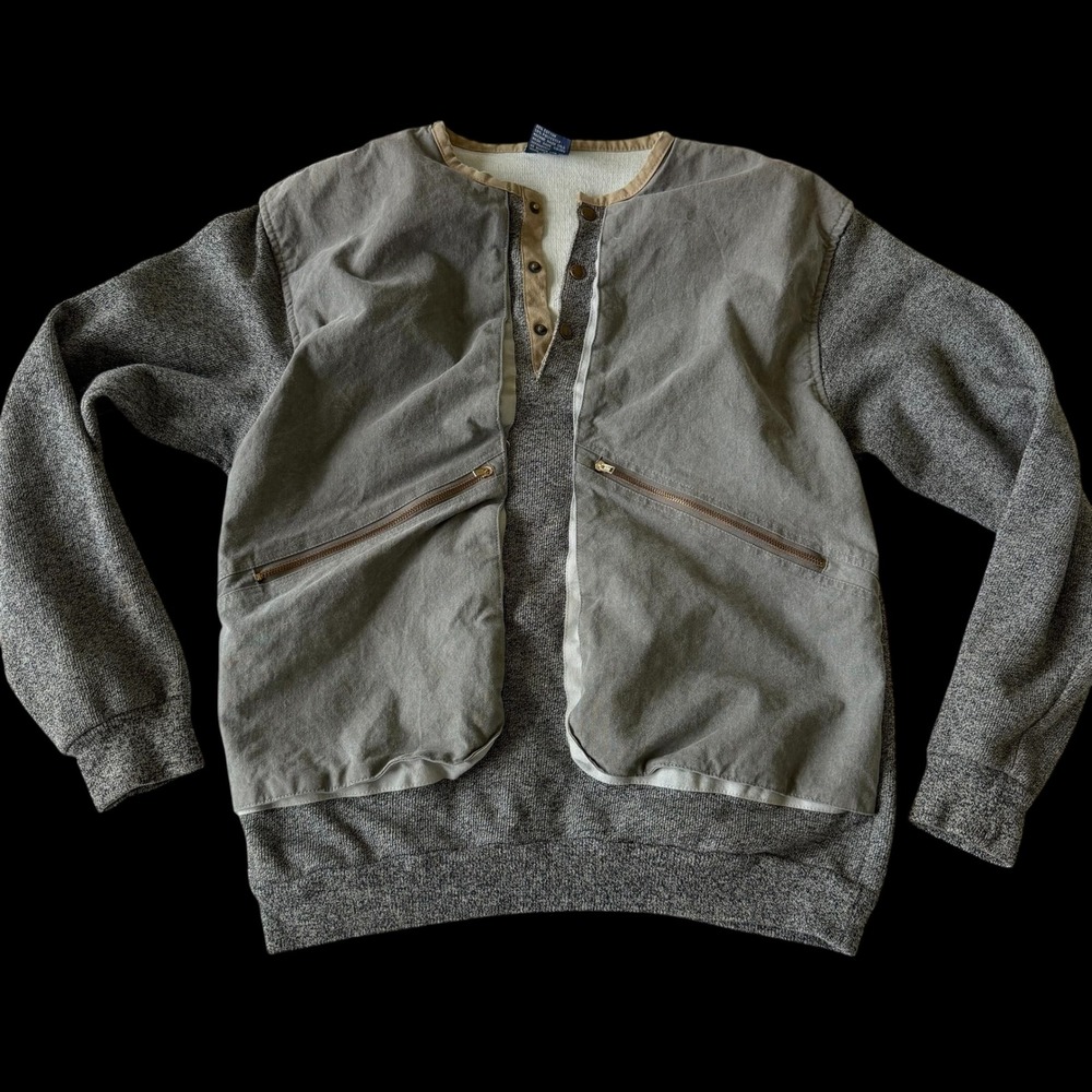 80's Military Brittania Mixed Media‎ Canvas Overlay Sweatshirt Grey Large L